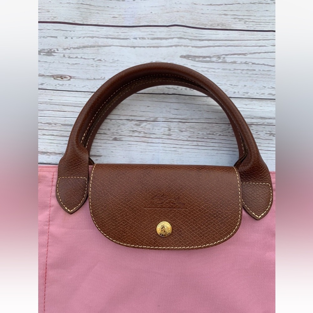 Longchamp Pink Nylon Tote with Brown Leather Handles - Picture 2 of 12
